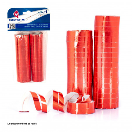 Serpentins métalliques rouges 36 rouleaux