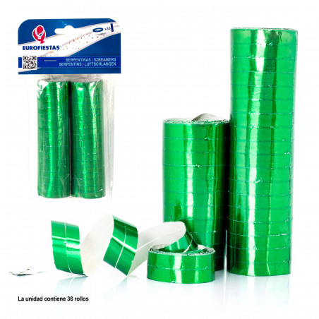 Serpentins métalliques verts 36 rouleaux