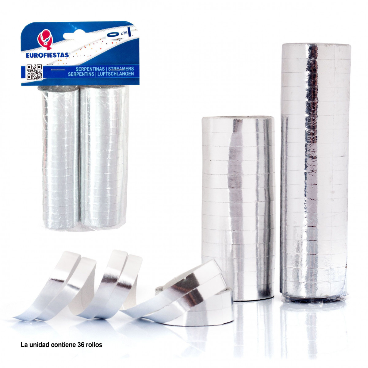 Serpentins métalliques argentés 36 rouleaux