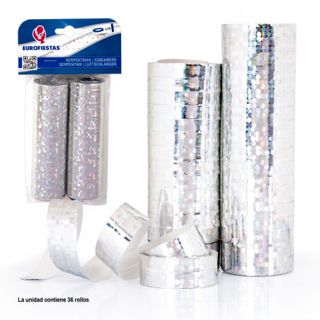 Streamers 36 rouleaux points argentés holographiques