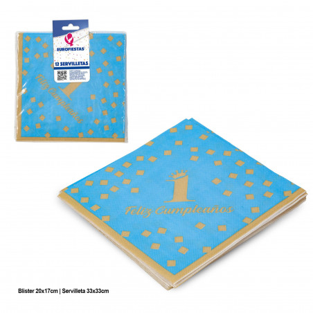 Serviettes collection heureux 1er anniversaire bleu