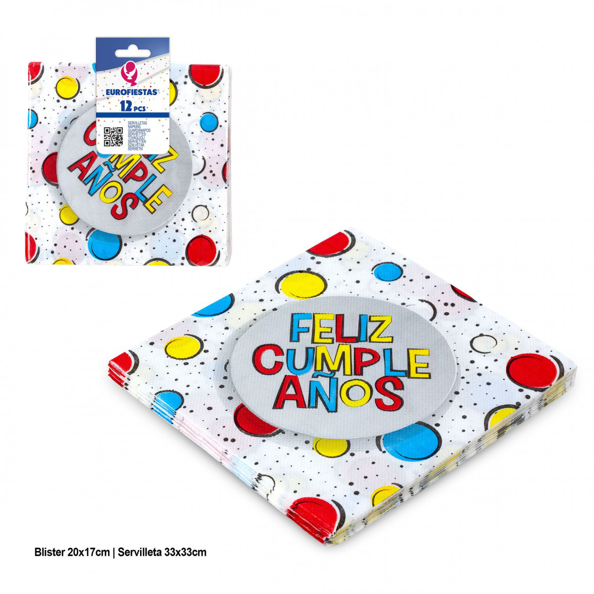 Serviettes collection pois couleurs joyeux anniversaire