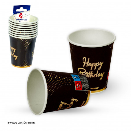Vase noir et or avec des points joyeux anniversaire.