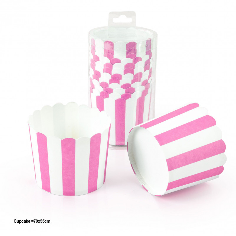 Moule à cupcakes 12pcs 70x55mm rayures roses