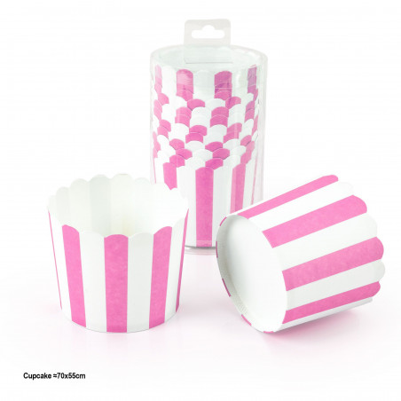 Moule à cupcakes 12pcs 70x55mm rayures roses