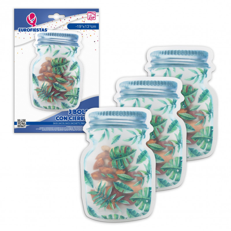 Sac zip 3pcs pot feuilles vertes med