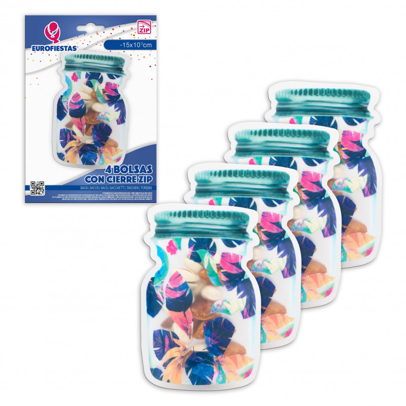 Sac zip 4pcs petit pot feuilles bleues