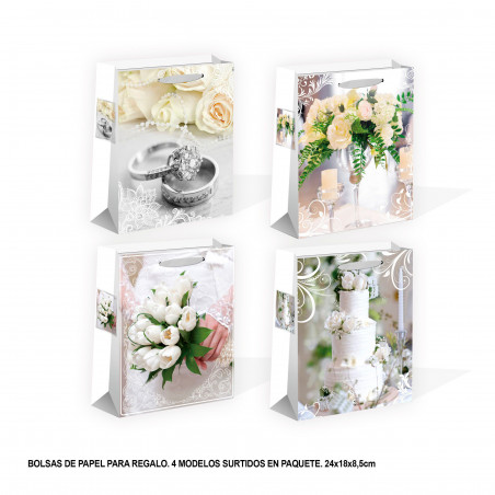 Sac de mariage fleurs paillettes 240x180x85mm 4ms