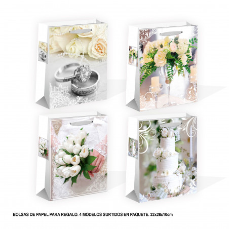 Sac de mariage fleurs paillettes 320x260x100mm 4ms