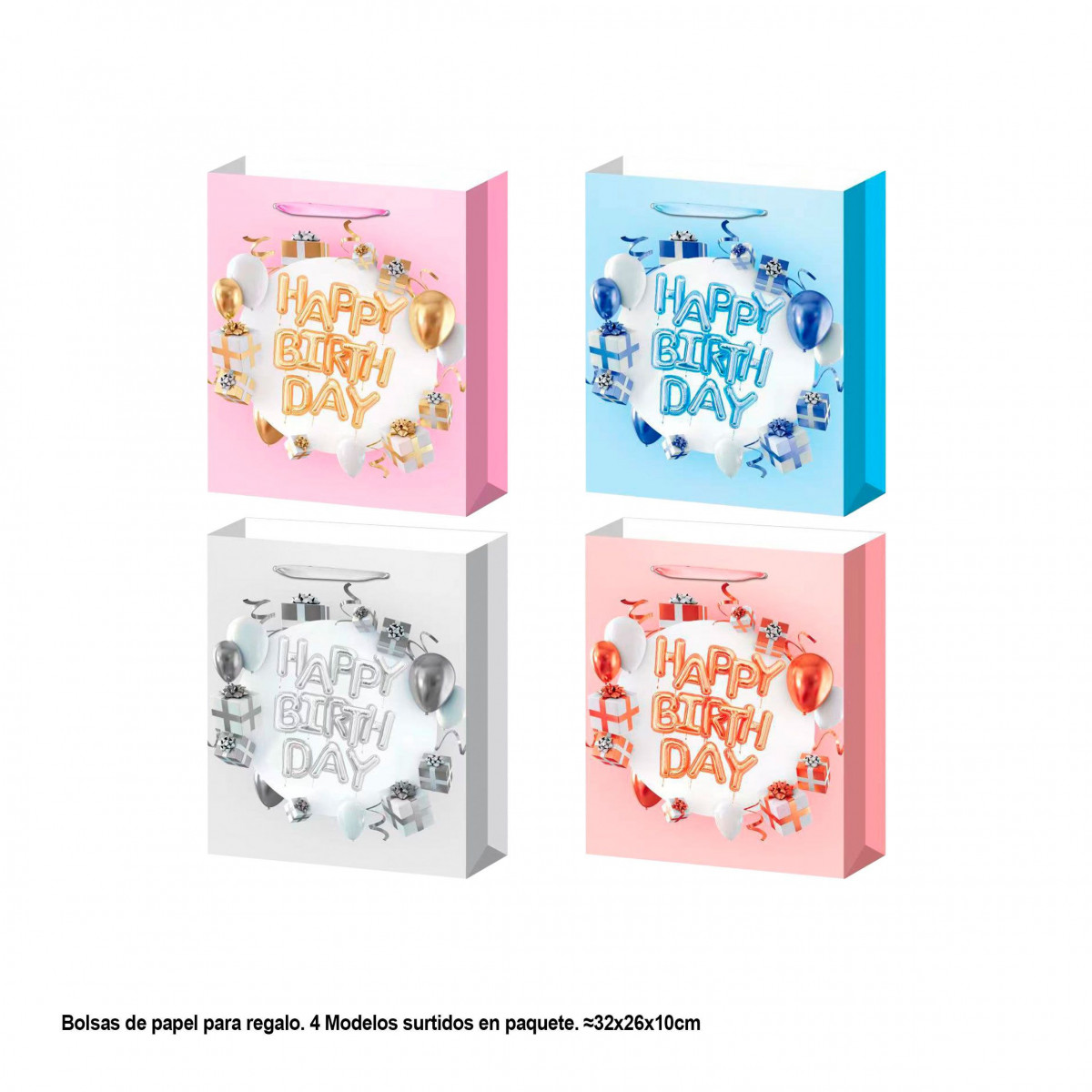 Sac joyeux anniversaire lettres 320x260x100mm 4ms med