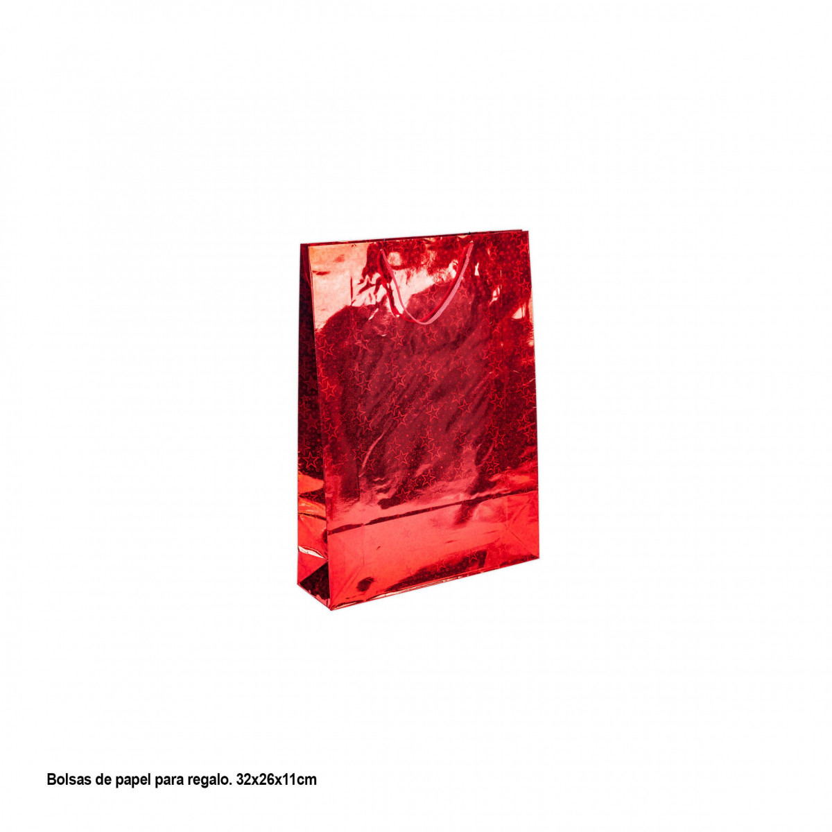 Sac cadeau rouge métallisé avec étoiles 32x26x11cm med