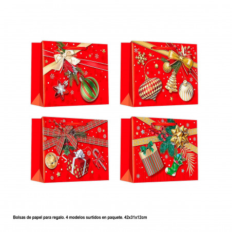 Sac horizontal Noël rouge et or 42x31x12cm 4ms gr
