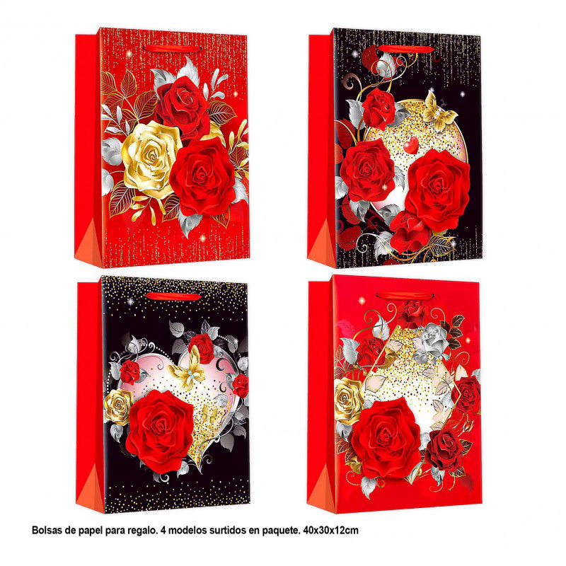 Sac de Saint-Valentin fleurs avec or 40x30x12cm 4ms gr