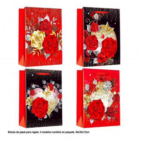 Sac de Saint-Valentin fleurs avec or 40x30x12cm 4ms gr