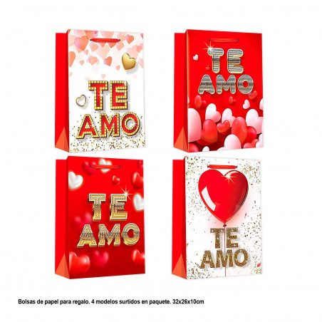 Sac Saint Valentin je t'aime cœurs 32x26x10cm 4ms med