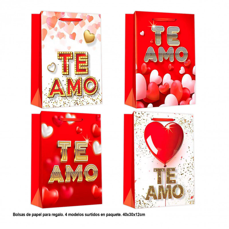 Sac Saint Valentin je t'aime cœurs 40x30x12cm 4ms gr