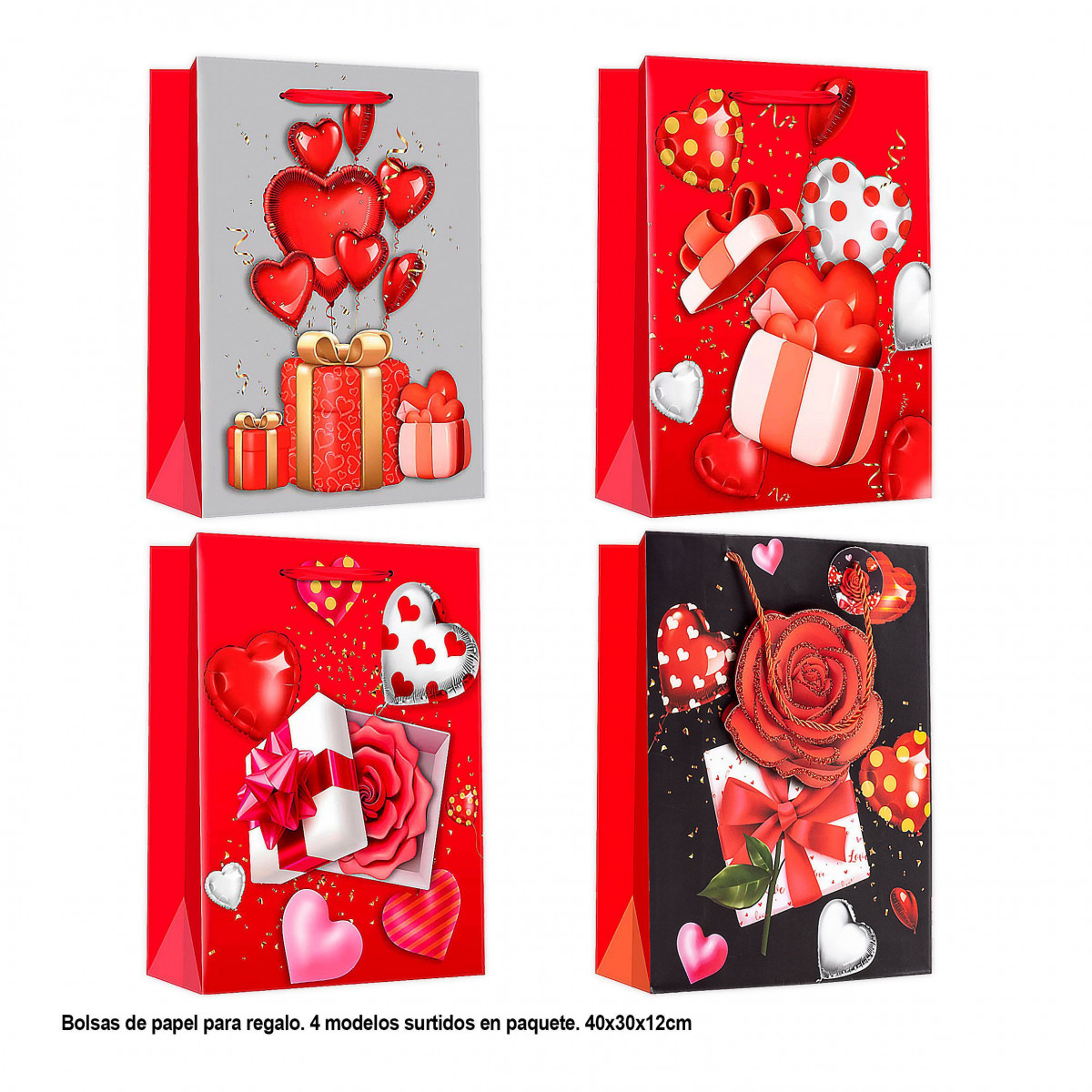 Sac San Valentin avec cœurs 40x30x12cm 4ms gr