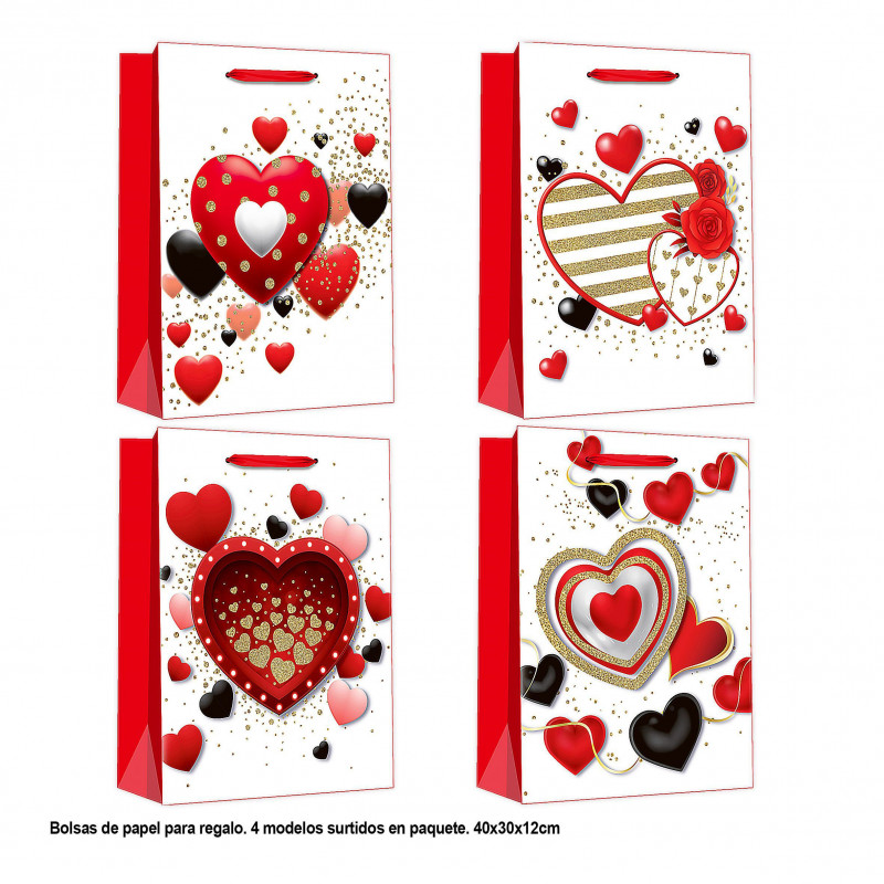 Sac Saint-Valentin avec coeurs rouges et noirs, 40x30x12cm, 4ms gr