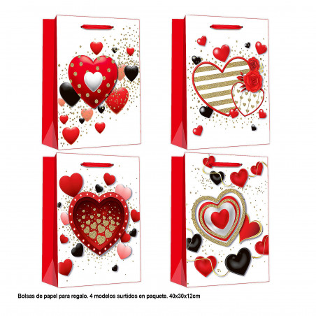 Sac Saint-Valentin avec coeurs rouges et noirs, 40x30x12cm, 4ms gr