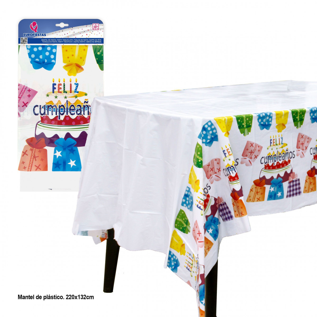 Nappe 220x132cm gâteau d'anniversaire