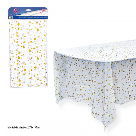 Nappe blanche étoiles dorées 274x137cm