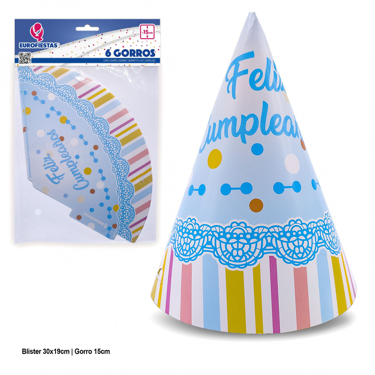 Chapeaux collection pois bleus joyeux anniversaire