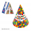Chapeaux de fête « Joyeux anniversaire » à motif de blocs - Lot de 6