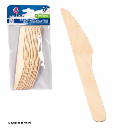 Couteaux en bois biodégradables 16 cm Pack de 12 unités