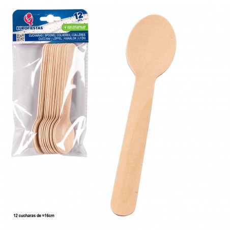 Cuillères en bois 16cm 12pcs