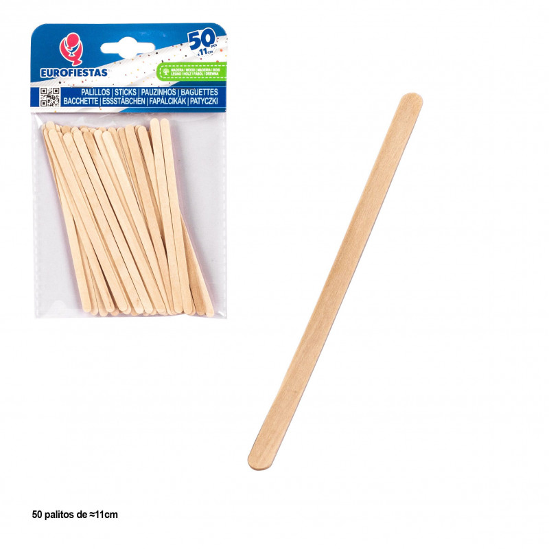 Bâtonnets en bois biodégradables 11 cm Paquet de 50 unités