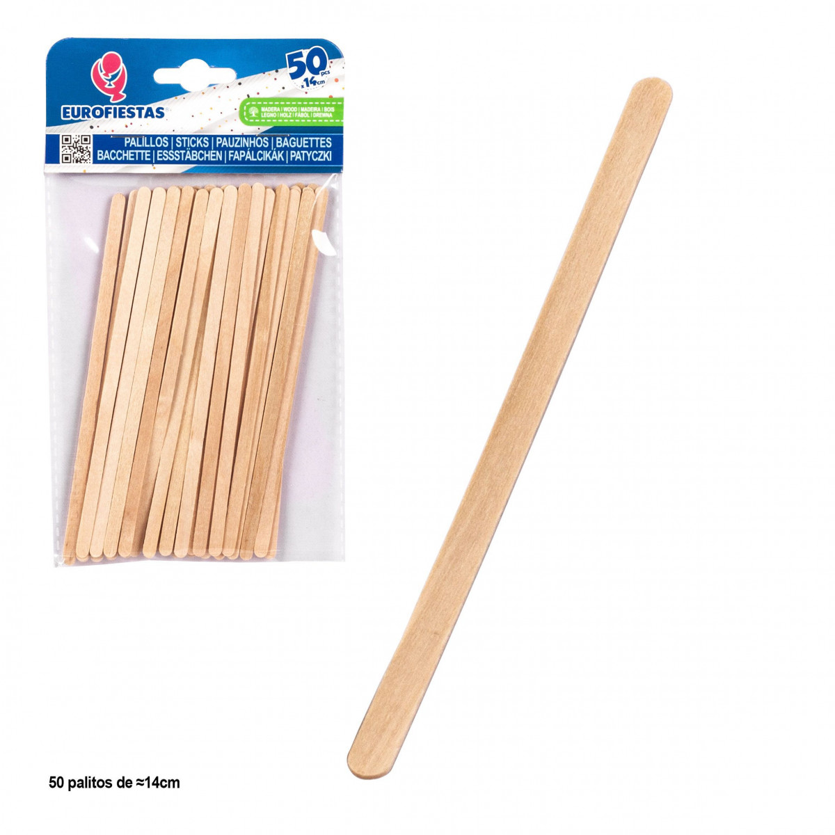 Bâtons en bois biodégradables 14 cm Pack de 50 unités