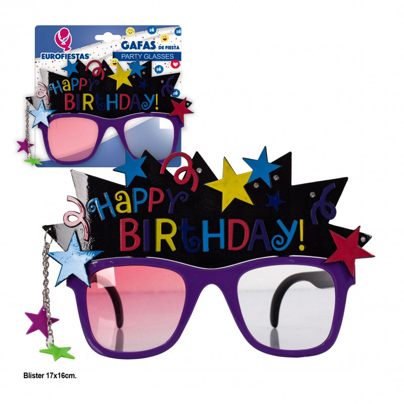 Lunettes et étoiles noires de joyeux anniversaire