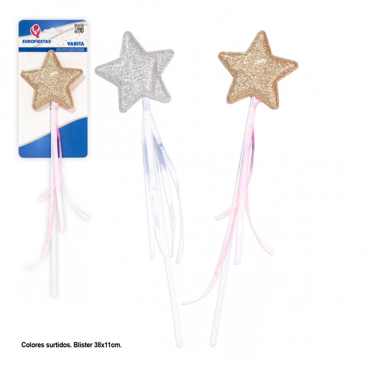 Bâton étoile paillettes or nœud rose