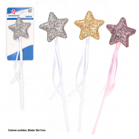 Bâton étoile paillettes dorées nœud blanc