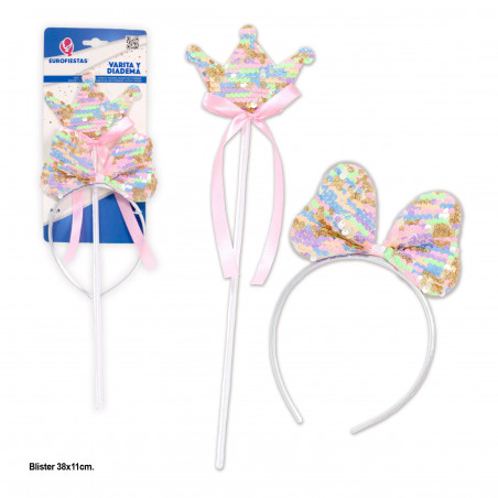 "Set baguette et diadème paillettes couleur"