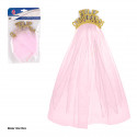 Diadème joyeux anniversaire paillettes avec voile rose