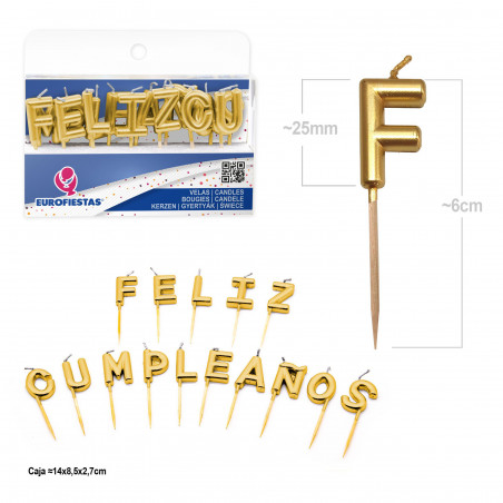 Bougies lettres joyeux anniversaire or