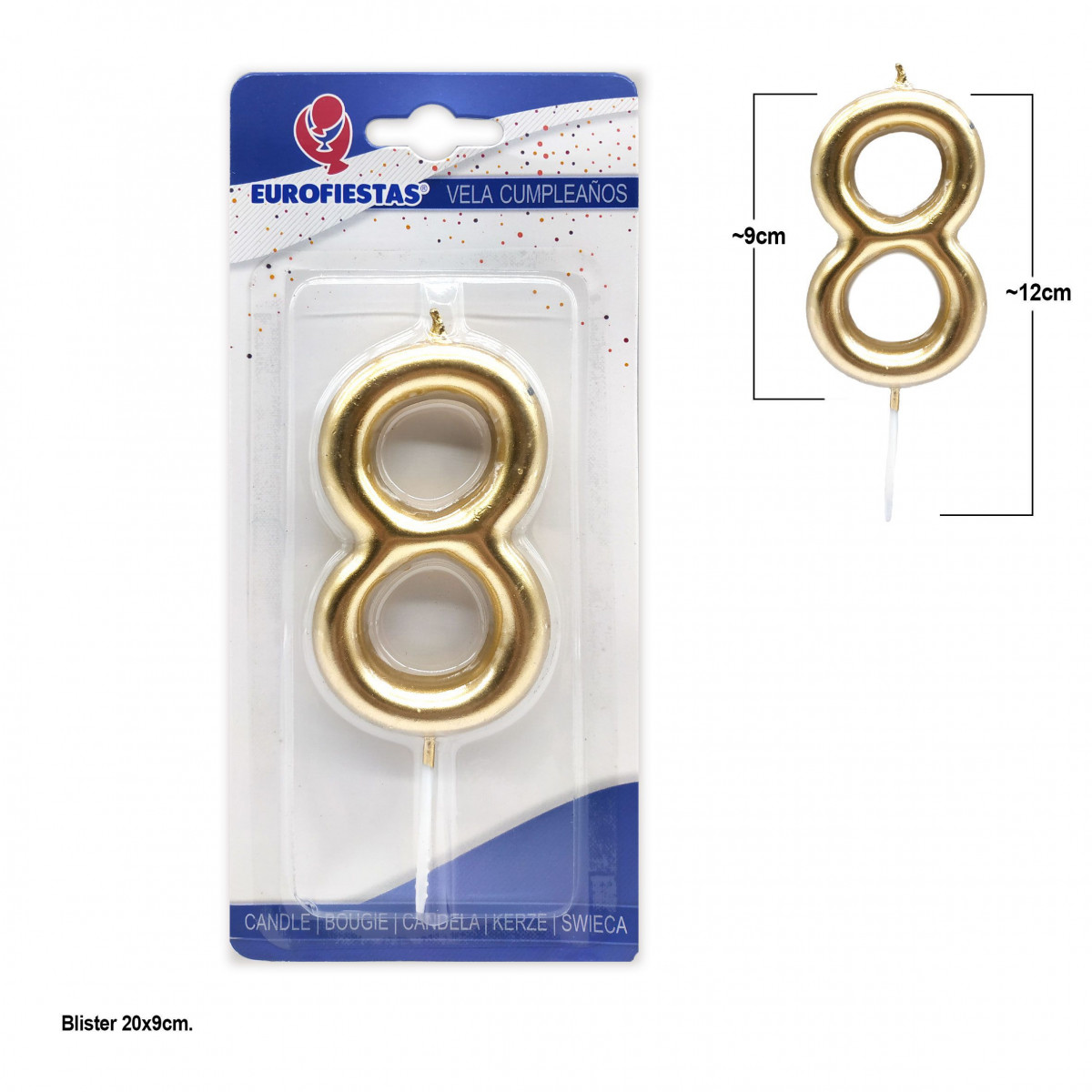 Bougie géante numéro 8 9cm dorée