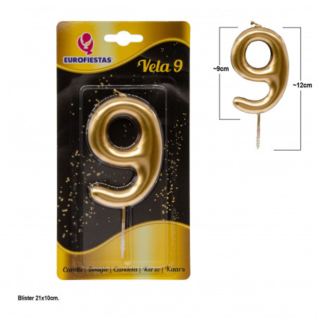 Bougie géante numéro 9 9cm or pq.12 c 240u