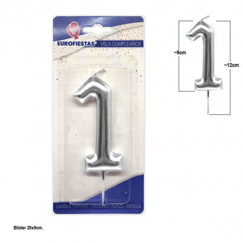 Bougie géante numéro 1 couleur argent