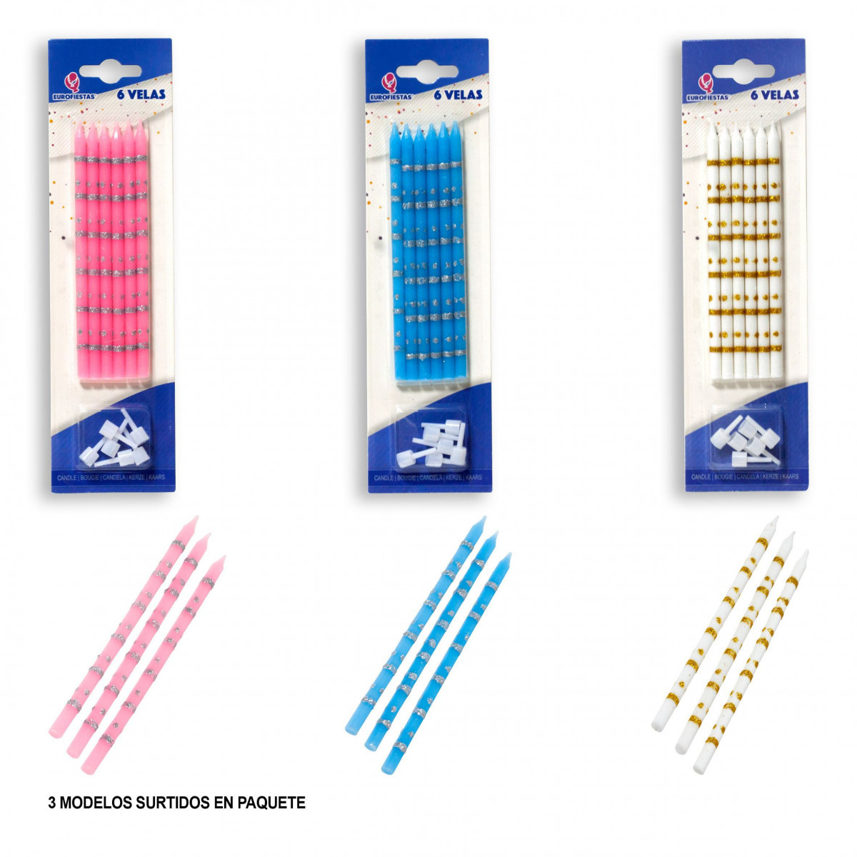 Bougies d'anniversaire fines assorties avec paillettes