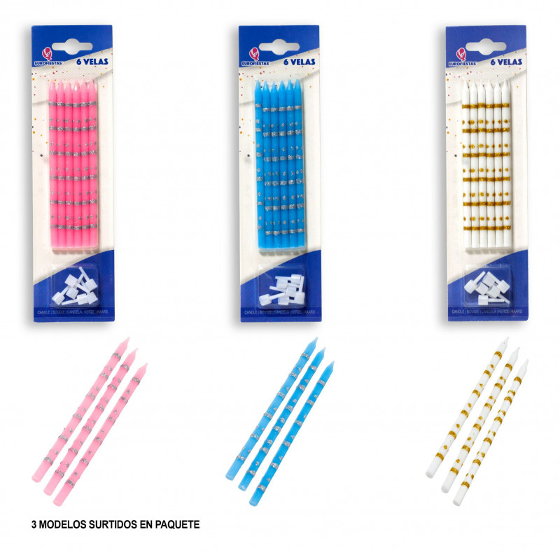 Bougies d'anniversaire fines assorties avec paillettes