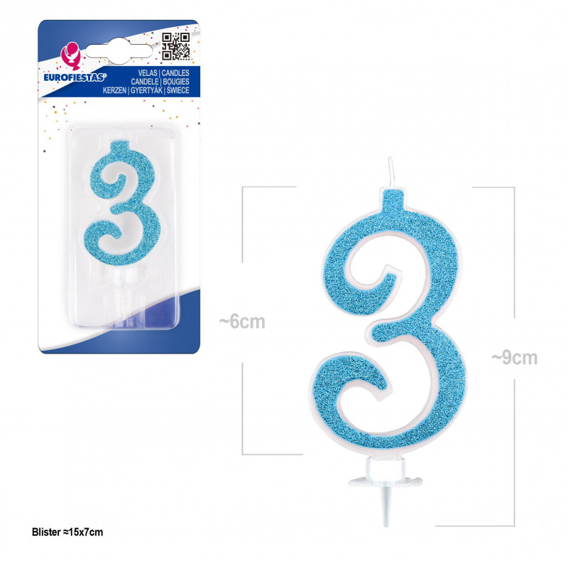 Bougie pailletée bleue 3