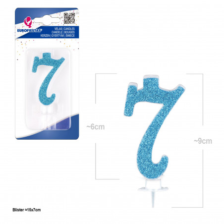 Cierge pailleté bleu 7