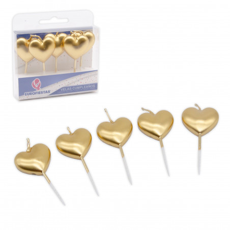 5 bougies coeur doré