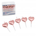 Bougies coeur 5 or rose