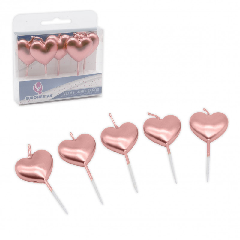 Bougies coeur 5 or rose