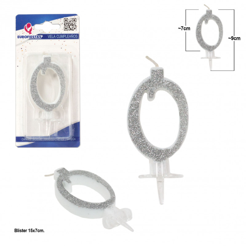 Bougie pailletée argent 0