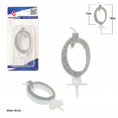 Bougie pailletée argent 0