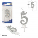 Bougie pailletée argent 5